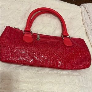 Red Crocodile Embossed Women's Handbag